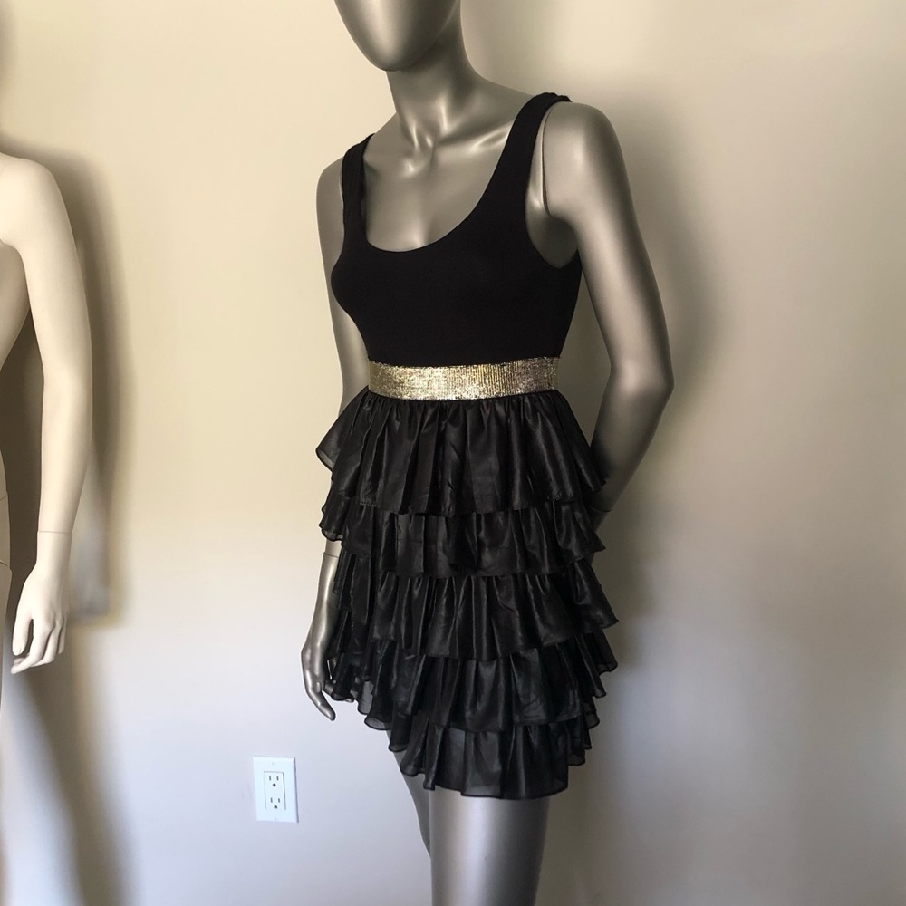 Black & Gold Ruffled Mini Dress - Picture 2 of 4